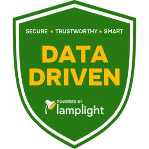 A badge showing this is a Data Driven Organisation, powered by Lamplight